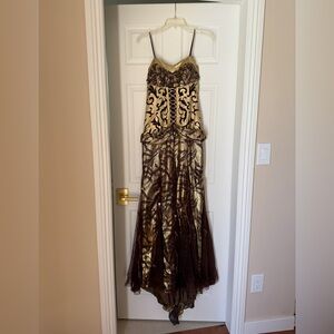 Chic Brown and Gold Maxi Dress